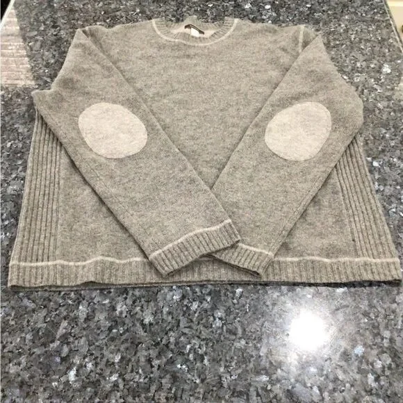 Men’s Express 100% Lambswool Grey Elbow Patch Sweater XL - Picture 5 of 9